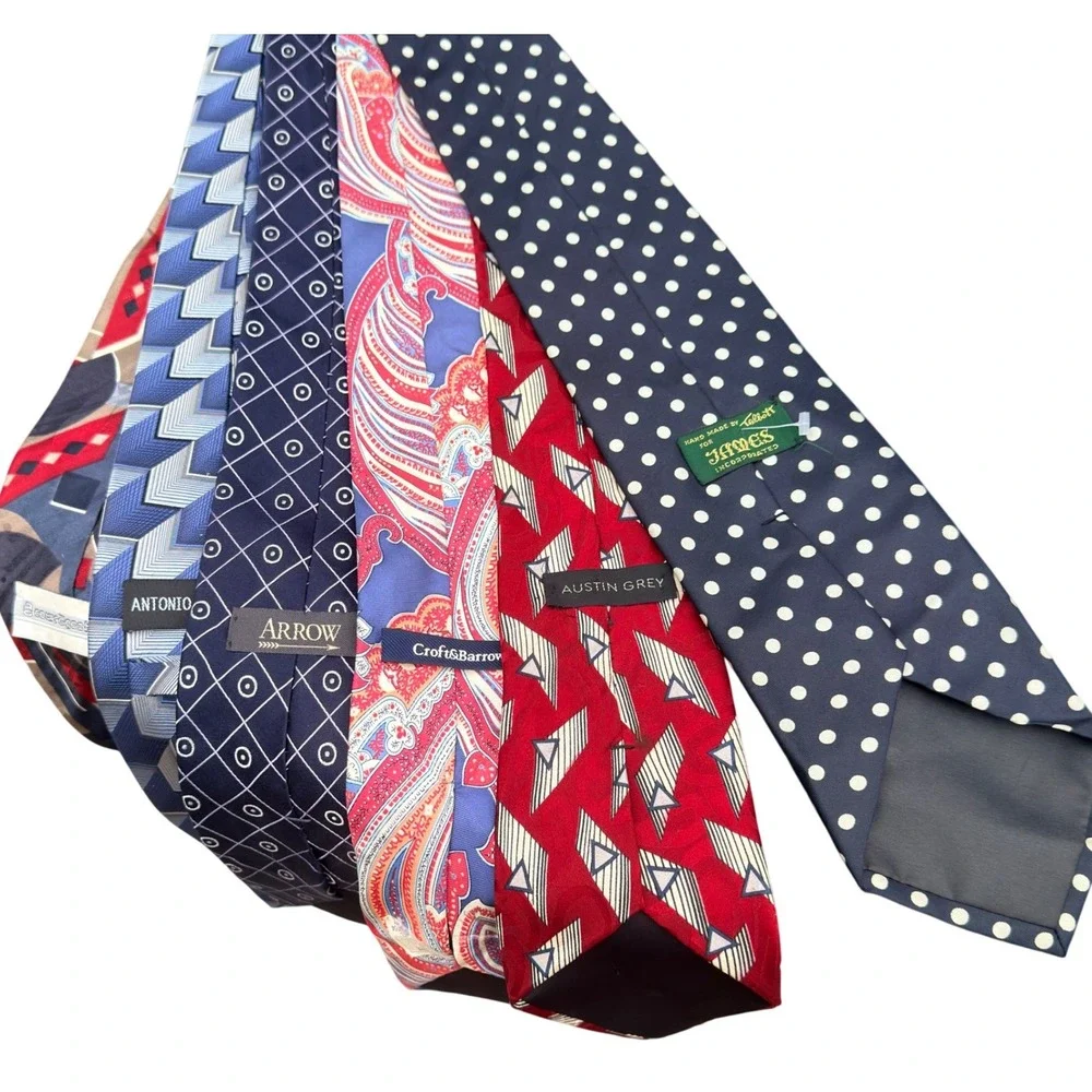 Lot of 6 Mens Neckties Silk Blend Polka Dot Paisley Geometric VTG Professional